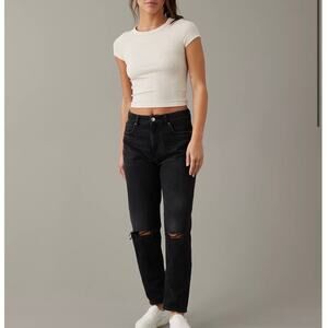 American Eagle High Rise Busted Knee Mom Jeans In Black Size 6 Long